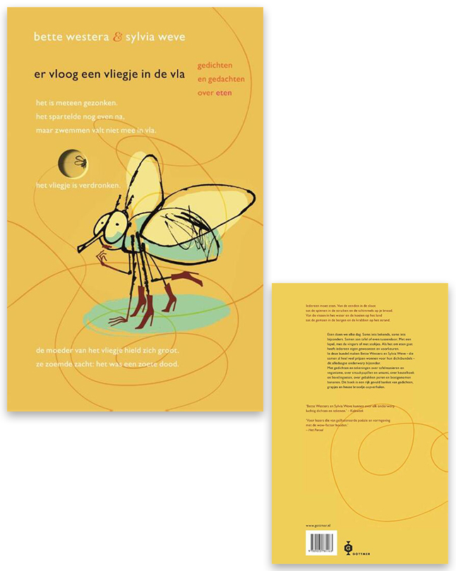 De voor- en achterkant van 'Er vloog een vliegje in de vla'