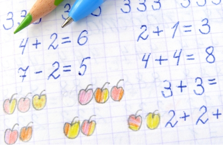 Blad met sommen en tekenningetjes